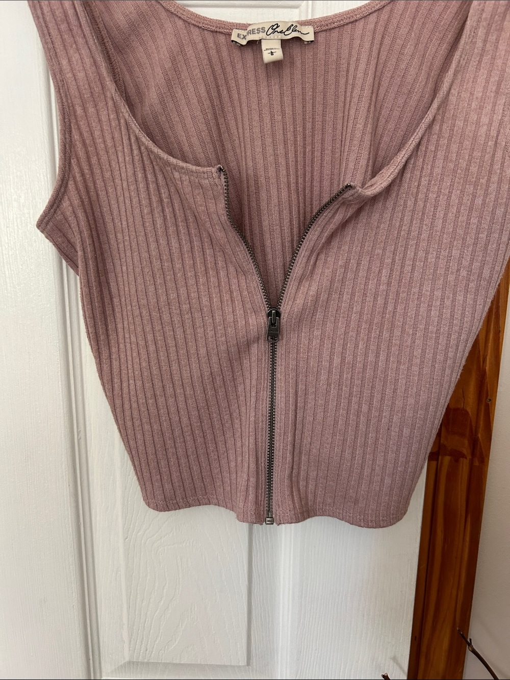 Express Dusty Mauve Ribbed Zip Tank - Picture 4 of 4